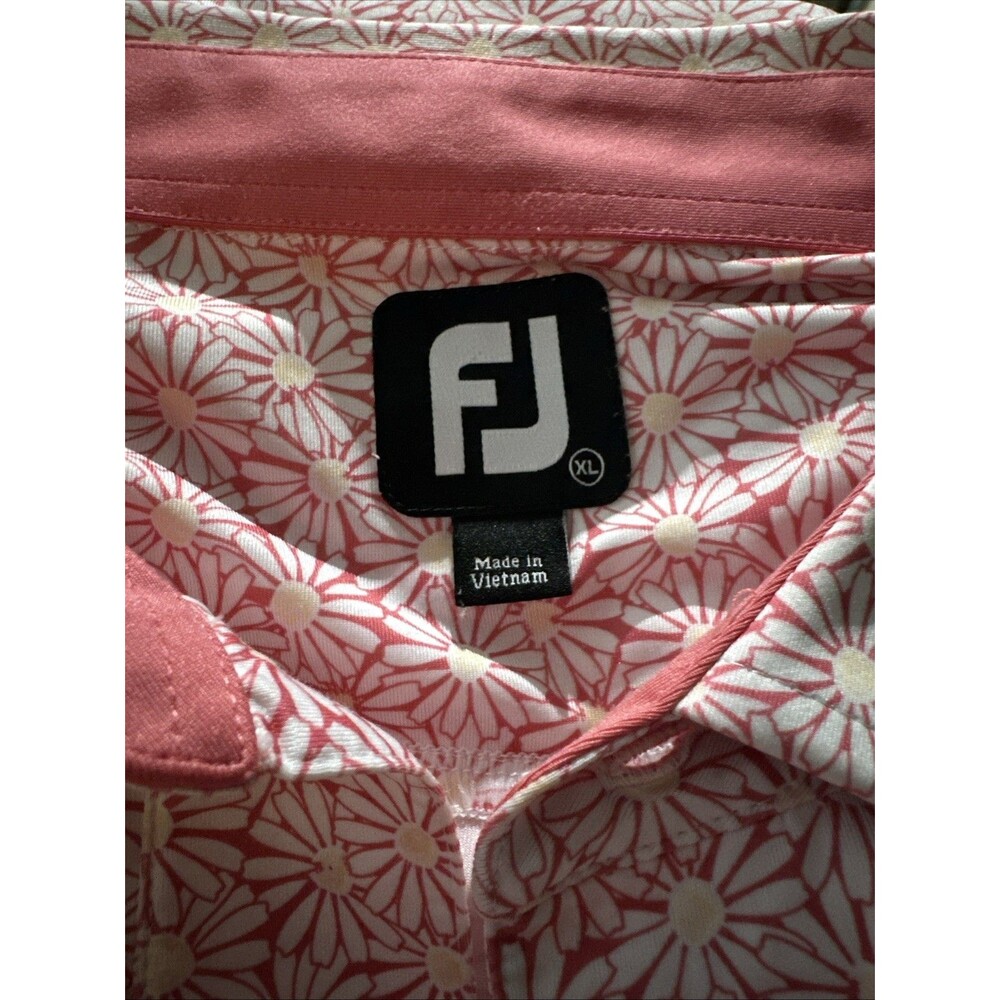FJ FootJoy Polo Shirt Mens Size XL Samon Floral Print Golf Performance Stretch - Picture 6 of 14